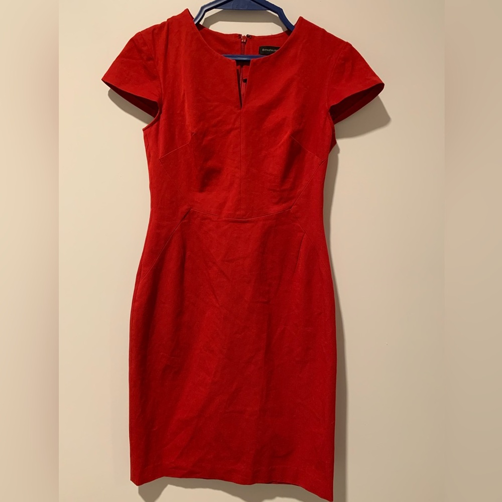 Banana Republic Red Cap-Sleeve Sheath Midi Dress